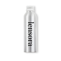 A silver aluminum spray bottle with a white cap, featuring the brand name 'lensora' printed vertically in black serif font, set against a plain white background.